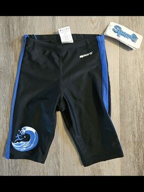 Sporti Boys' Black & Blue Wave Swim Jammers Size 24